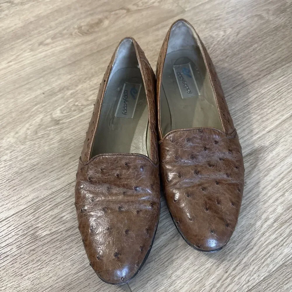 Men's Bourbon Brown Ostrich Slip On Loafers Eppy & Eppy 9.5 Vintage Rare